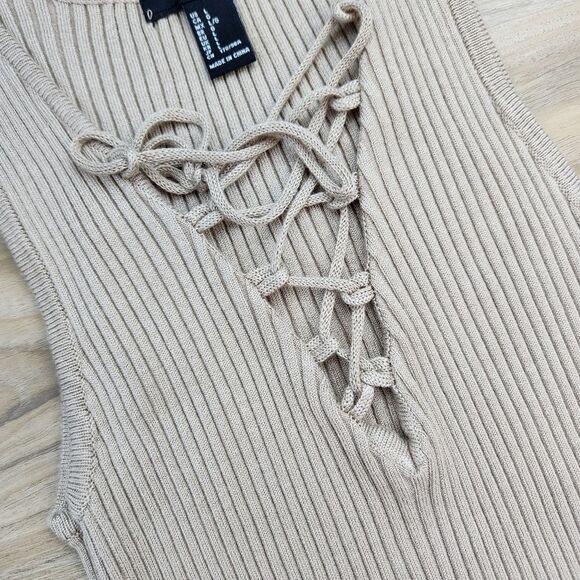 🔹️Forever 21 Tan Ribbed Bodycon Sleeveless Dress Large - Picture 10 of 12